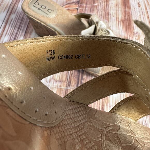 BOC Born Concept Size 7 Bronze Leather Flower Cork Wedge Sandals Open Toe Shoes - Picture 10 of 11
